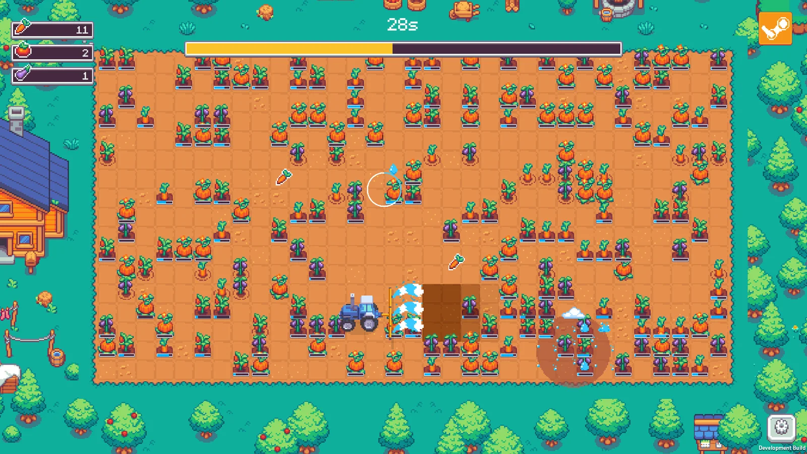 A large planted field with crop health meters in Keep Watering.