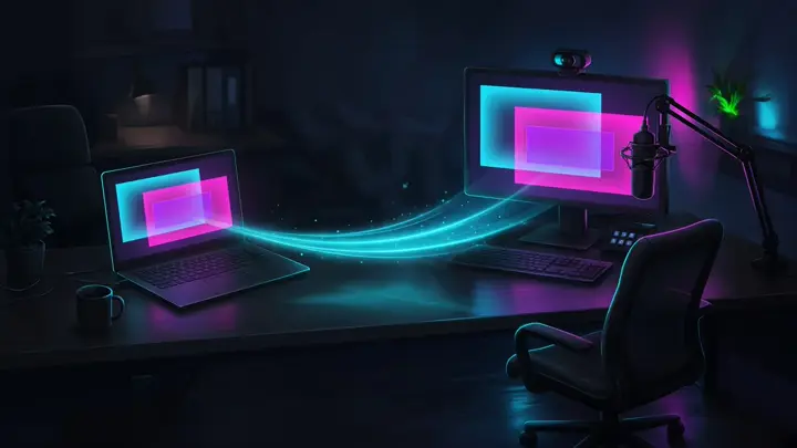 A laptop in Live Center connected to the streaming PC canvas
