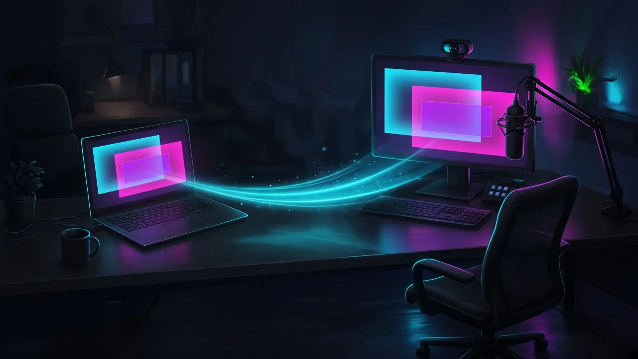 A laptop overlay desk connected to the streaming PC canvas